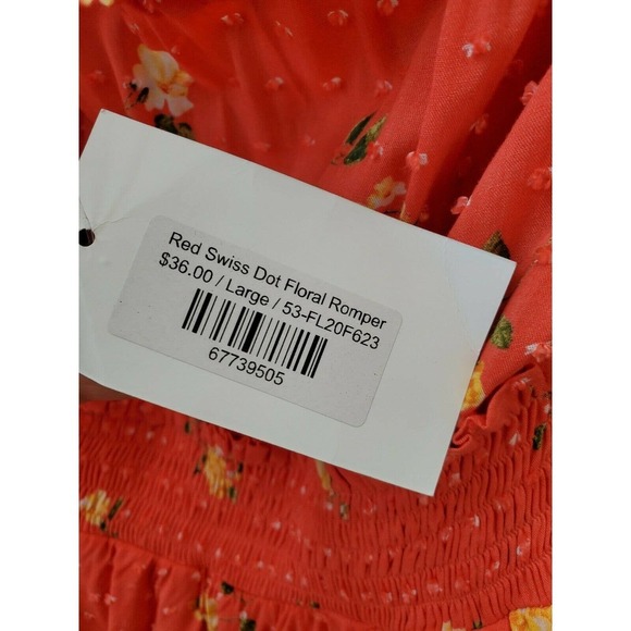 Favlux Women's Red 100% Rayon Ruffle Swiss Dot Floral Casual Romper Size Large - Picture 7 of 16